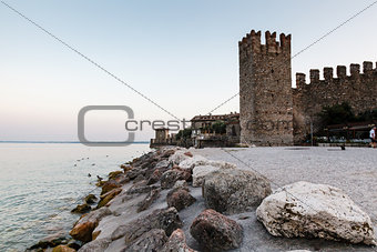 Medieval Castle on the Rocky Beach of Lake Garda in Sirmione, No