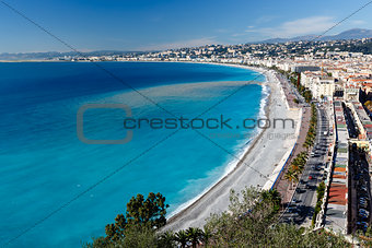 Promenade des Anglais and Beautiful Beach in Nice, French Rivier