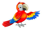 Red pointing cartoon parrot