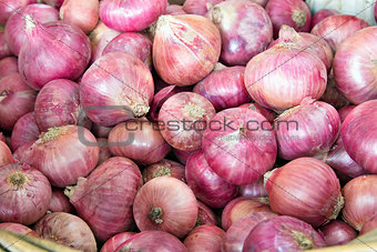 Basket of Red Onions Closeup