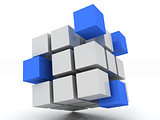 cube blue assembling from blocks