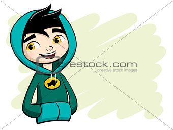 Cool boy posing in green hooded shirt