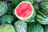 Watermelons at Fruit Stand Closeup