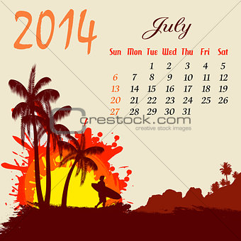 Calendar for 2014 July