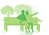 Park bench with two seniors