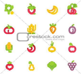 Vector fruits and vegetables set