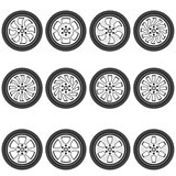 automotive wheel with alloy wheels, vector illustration