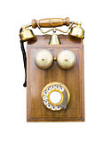 Antique wooden telephone isolated