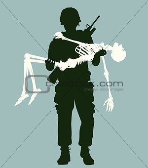 Soldier carrying skeleton