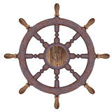 Rusty nautical wheel isolated on white