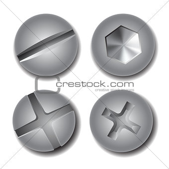 Set of screws and bolts on white background.