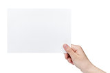 female teen hand holding blank paper a5 sheet