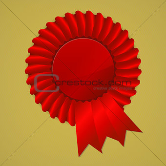 Red award ribbon rosette on gold background