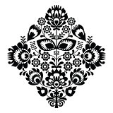 Folk embroidery with flowers - traditional polish pattern in monochrome