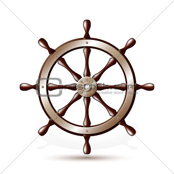 Steering wheel for ship isolated on white background.