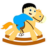 a boy rides a horse-rocking chair