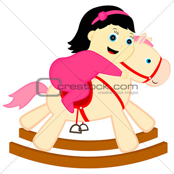 a girl rides a horse-rocking chair