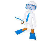3d man with flippers and mask underwater