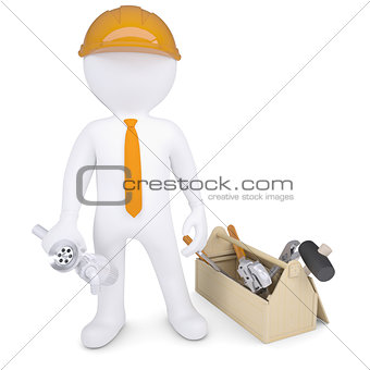 Plumber with tools and siphon