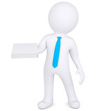 3d man holding a white paper in his hand