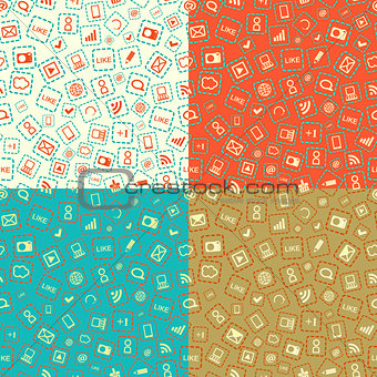 Seamless Pattern with Gadgets and Media Signs