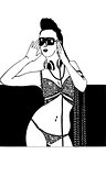 Vector Illustration of a Woman Dancing in a Bikini with Headphones on