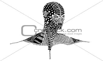 Vector Illustration of Patterned Human Head and Shoulders
