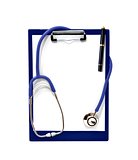 Stethoscope and clipboard with pen