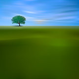 abstract background with green tree and clouds