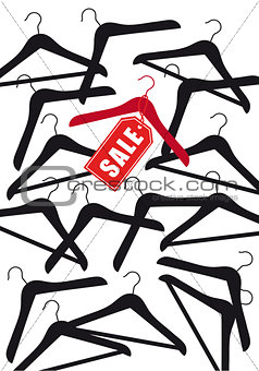 clothes hanger with sale tag, vector