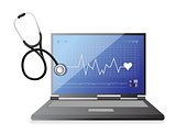 modern medical app laptop with a Stethoscope