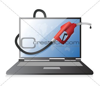laptop computer with a gas pump nozzle