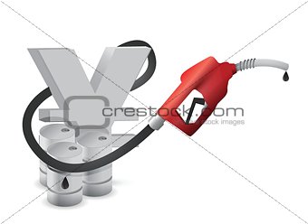yen symbol with a gas pump nozzle