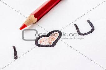 Love message on a white paper