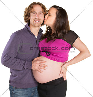 Expecting Woman Kisses Man