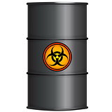 Black barrel with biohazard sign.