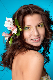  beautiful girl with flowers in her hair 