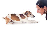 jack russel terrier and woman