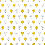 Seamless vector pattern, texture or background with on and off light bulbs on white background. Sign of creative invention.