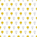 Seamless vector pattern, texture or background with on and off light bulbs on white background. Sign of creative invention.