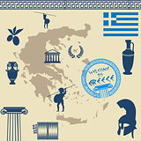 Greek symbols on the Greece map