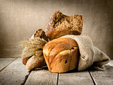 Bread in assortment and wheat