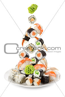Sushi falling in the plate