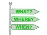 3 Directional signs "what", "where", "when" 