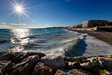 Azure Sea and Beautiful Beach in Nice, French Riviera, France