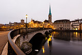 View of Zurich and Old City Center Reflecting in the river Limma