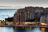 Aerial View on Illuminated Fontvieille and Monaco Harbor, French