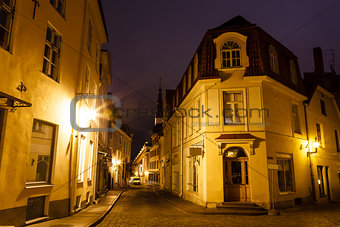 Old Street of Tallinn in the Night, Estonia