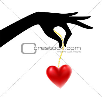 Womans silhouette hand with heart