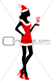 Xmas silhouette girl with present
